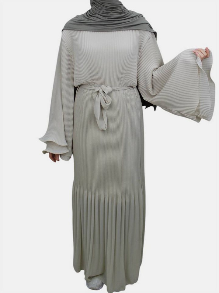 Aymasal Plisseekleid Daily Kleid MIRAY Ballonärmel mit Gürtel Freizeitkleid Herbstkleid Plissiertes Kleid, Hochwertiger Chiffon, Innenkleid aus Baumwolle von Aymasal