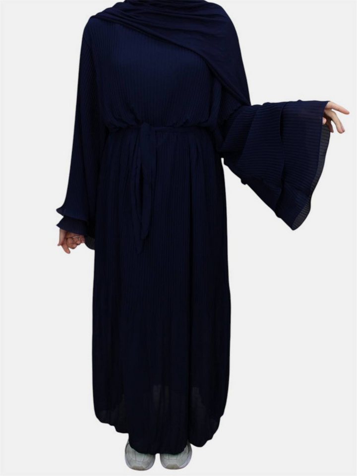 Aymasal Plisseekleid Daily Kleid MIRAY Ballonärmel mit Gürtel Freizeitkleid Herbstkleid Plissiertes Kleid, Hochwertiger Chiffon, Innenkleid aus Baumwolle von Aymasal