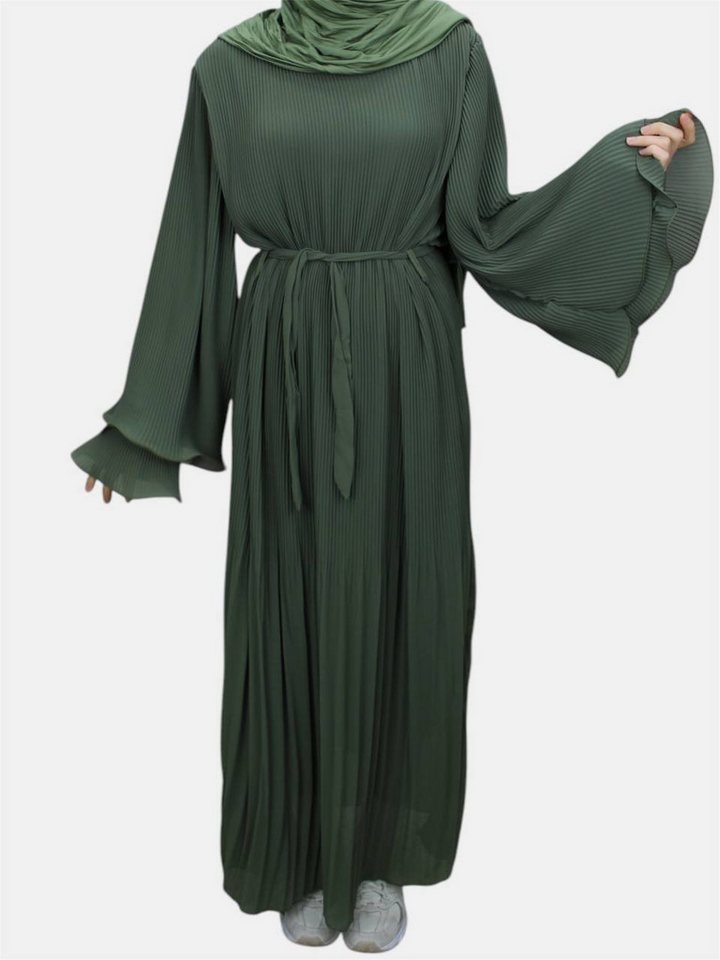 Aymasal Plisseekleid Daily Kleid MIRAY Ballonärmel mit Gürtel Freizeitkleid Herbstkleid Plissiertes Kleid, Hochwertiger Chiffon, Innenkleid aus Baumwolle von Aymasal