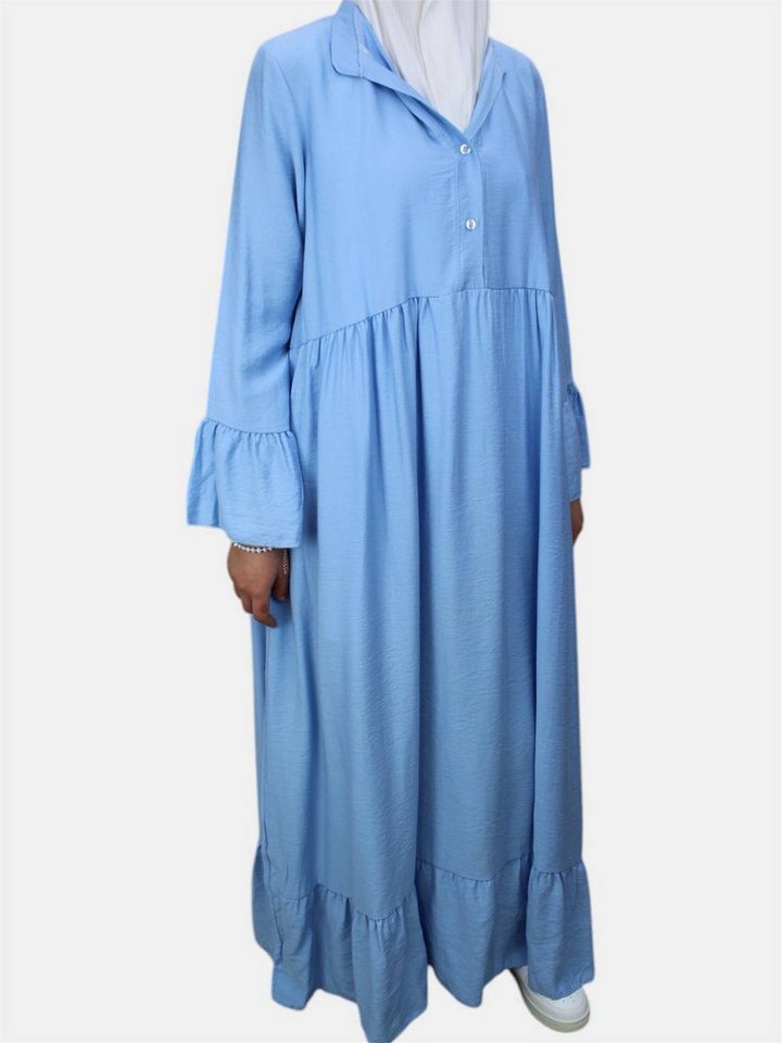 Aymasal Sommerkleid Abaya langarm Damen Hemdkleid MONA Hemdblusenkleid Blusenkleid Islam Hemdkragen, Knöpfe bis zur Taille, Struktur im Taillenbereich von Aymasal