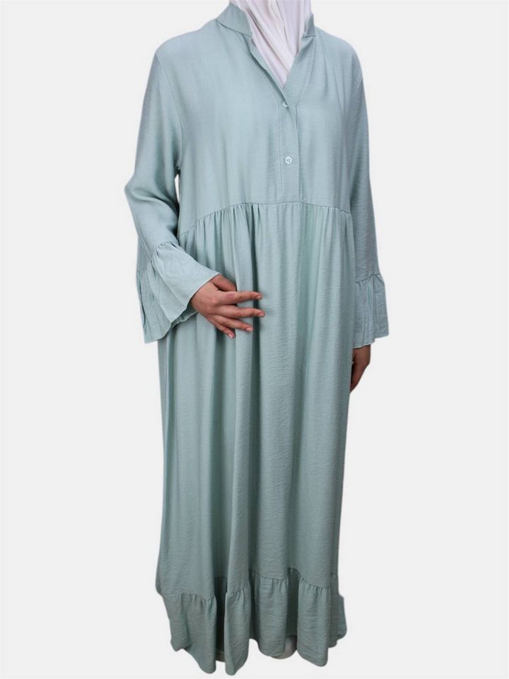 Aymasal Sommerkleid Abaya langarm Damen Hemdkleid MONA Hemdblusenkleid Blusenkleid Islam Hemdkragen, Knöpfe bis zur Taille, Struktur im Taillenbereich von Aymasal