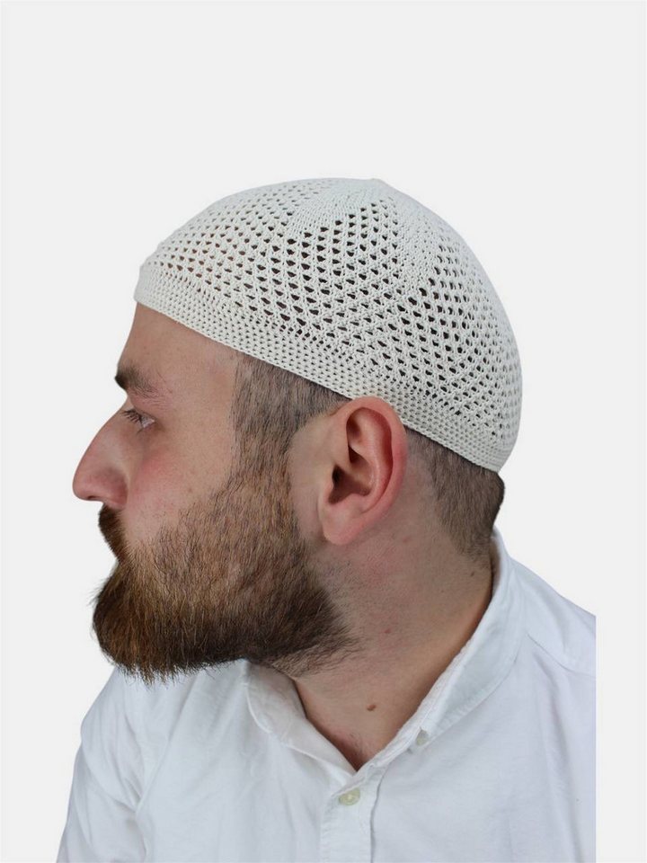 Aymasal Strickmütze Handgestrickte elastische Gebetsmütze Herren Islamische Produkte Takke Ideale Passform für jede Kopfgröße durch Elastizität von Aymasal