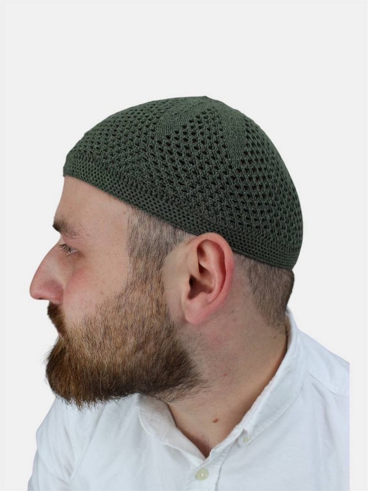 Aymasal Strickmütze Handgestrickte elastische Gebetsmütze Herren Islamische Produkte Takke Ideale Passform für jede Kopfgröße durch Elastizität von Aymasal