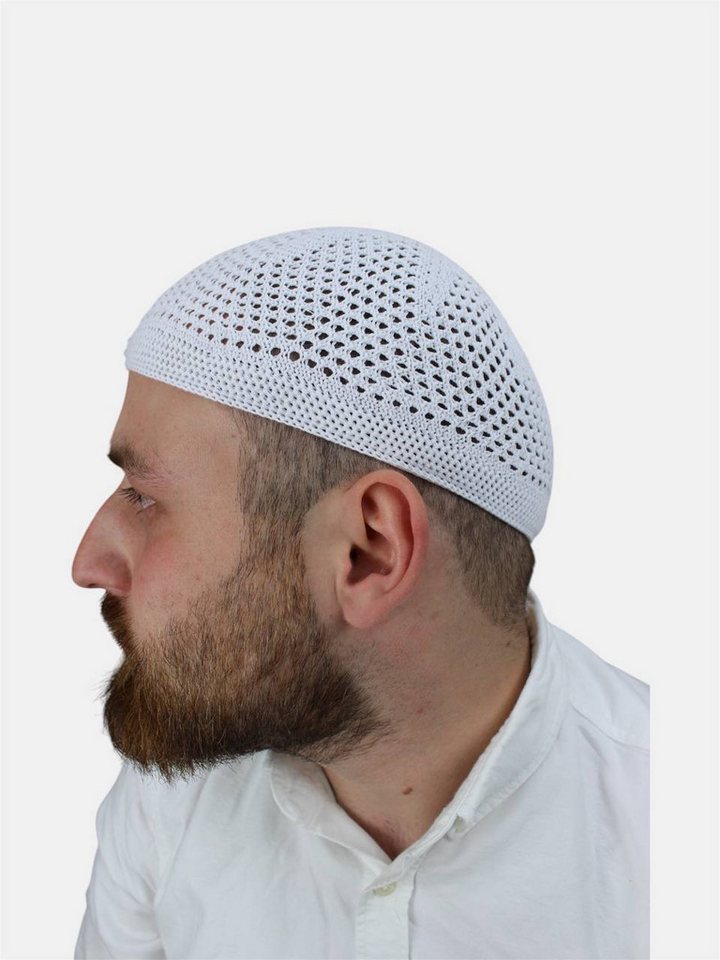 Aymasal Strickmütze Handgestrickte elastische Gebetsmütze Herren Islamische Produkte Takke Ideale Passform für jede Kopfgröße durch Elastizität von Aymasal