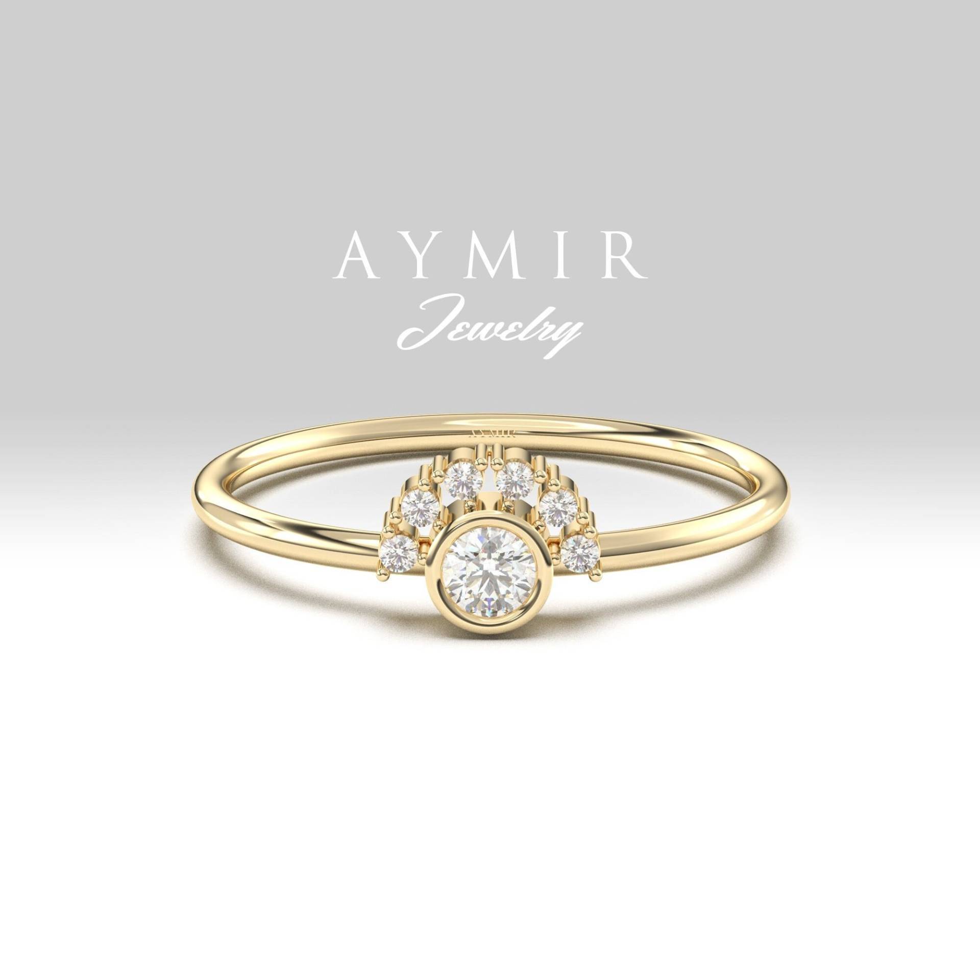 14K Gold Diamant Ring, Zarte Einzigartige Hochzeit Bandring, Einfache Goldring, Ringe Für Frauen, Handgemachter Schmuck, Jubiläumsgeschenk von AymirJewelry