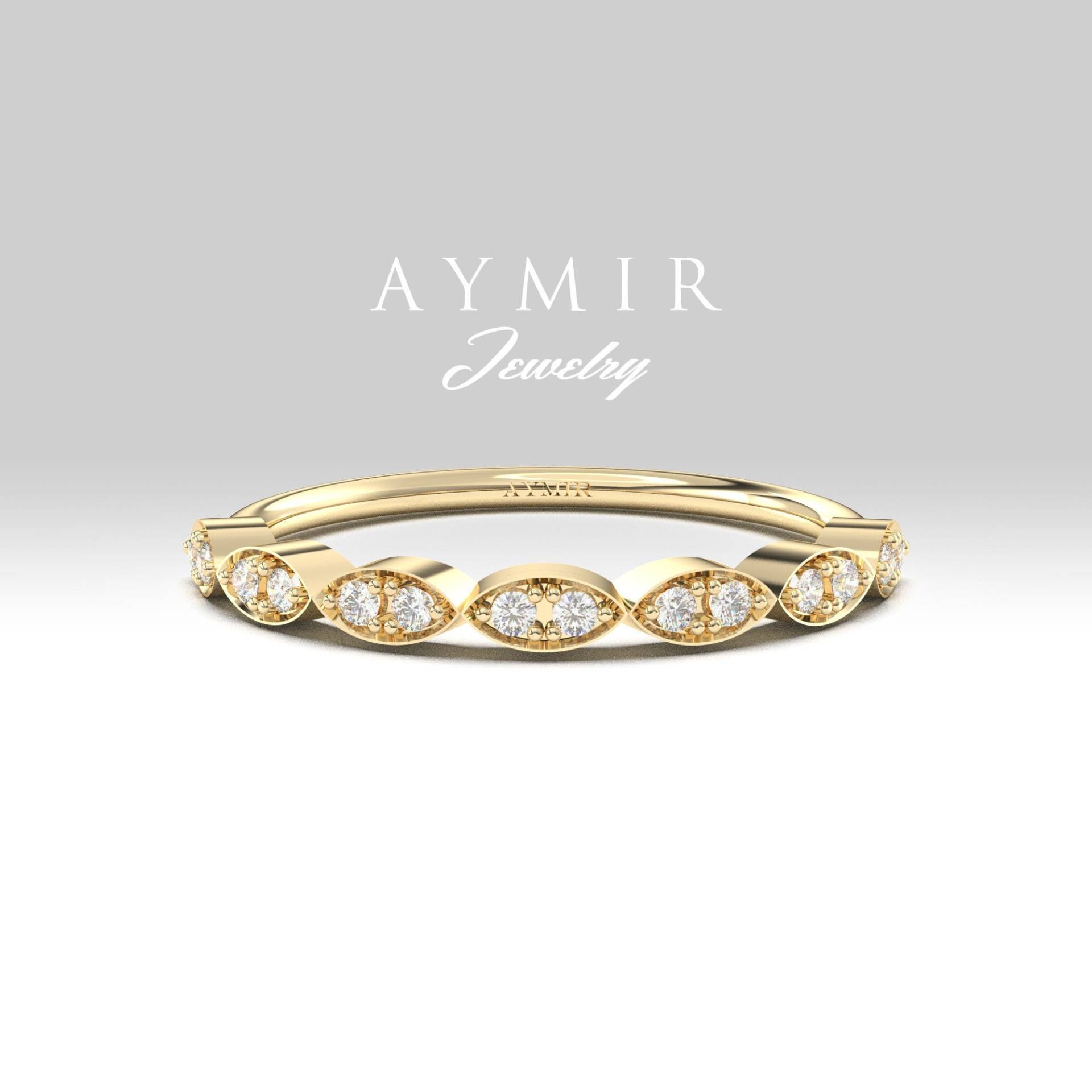 14K Gold Hochzeit Bandring, Diamant Goldring, Einzigartige Diamantring, Zierliche Ring, 0, 13 Karat Abschluss Geschenke, Geschenke Beste Freund von AymirJewelry