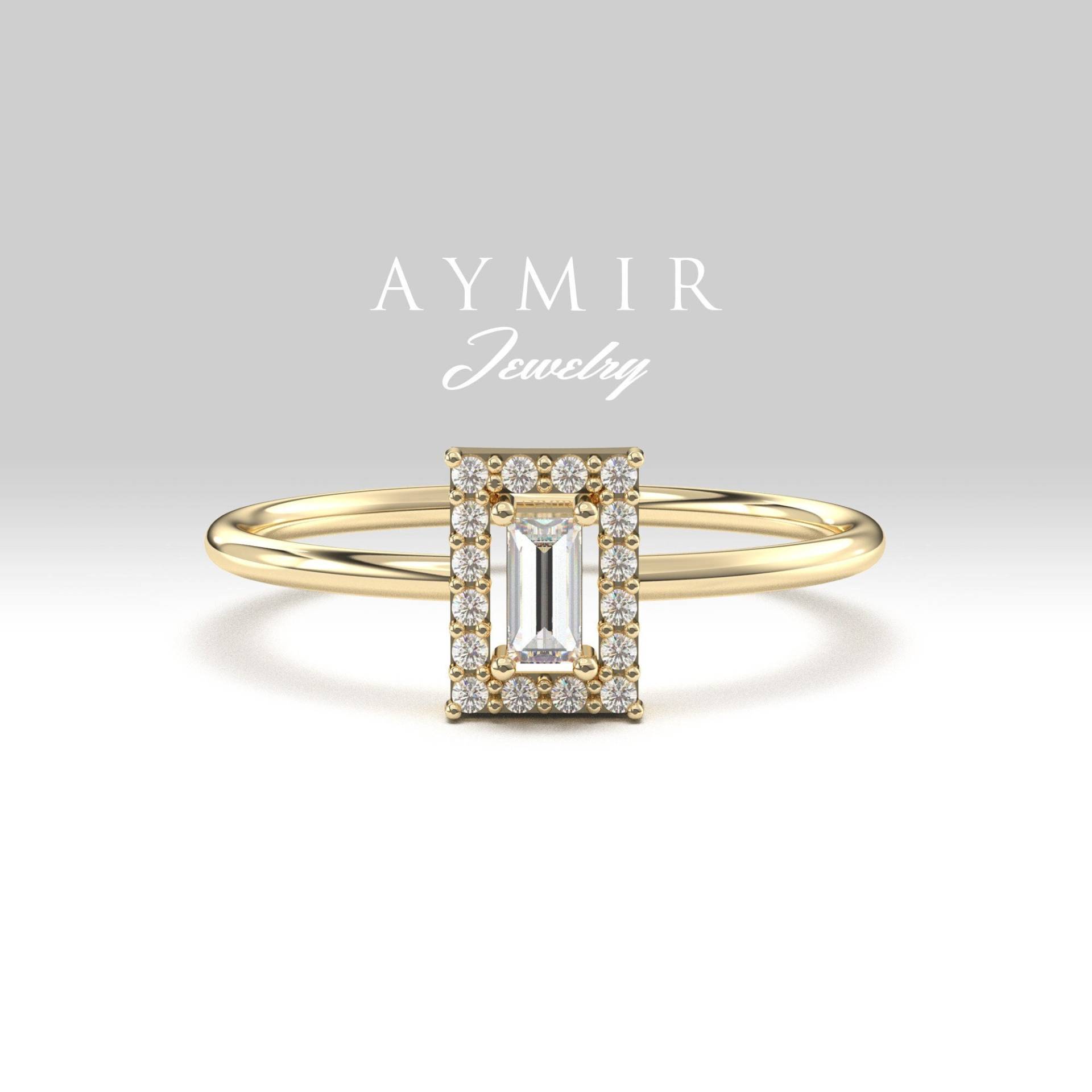 Baguette Diamant Ring, Gold 8K 14K Und 18K Handgemachter Schmuck, Ringe Für Frauen, Jubiläum Ring von AymirJewelry