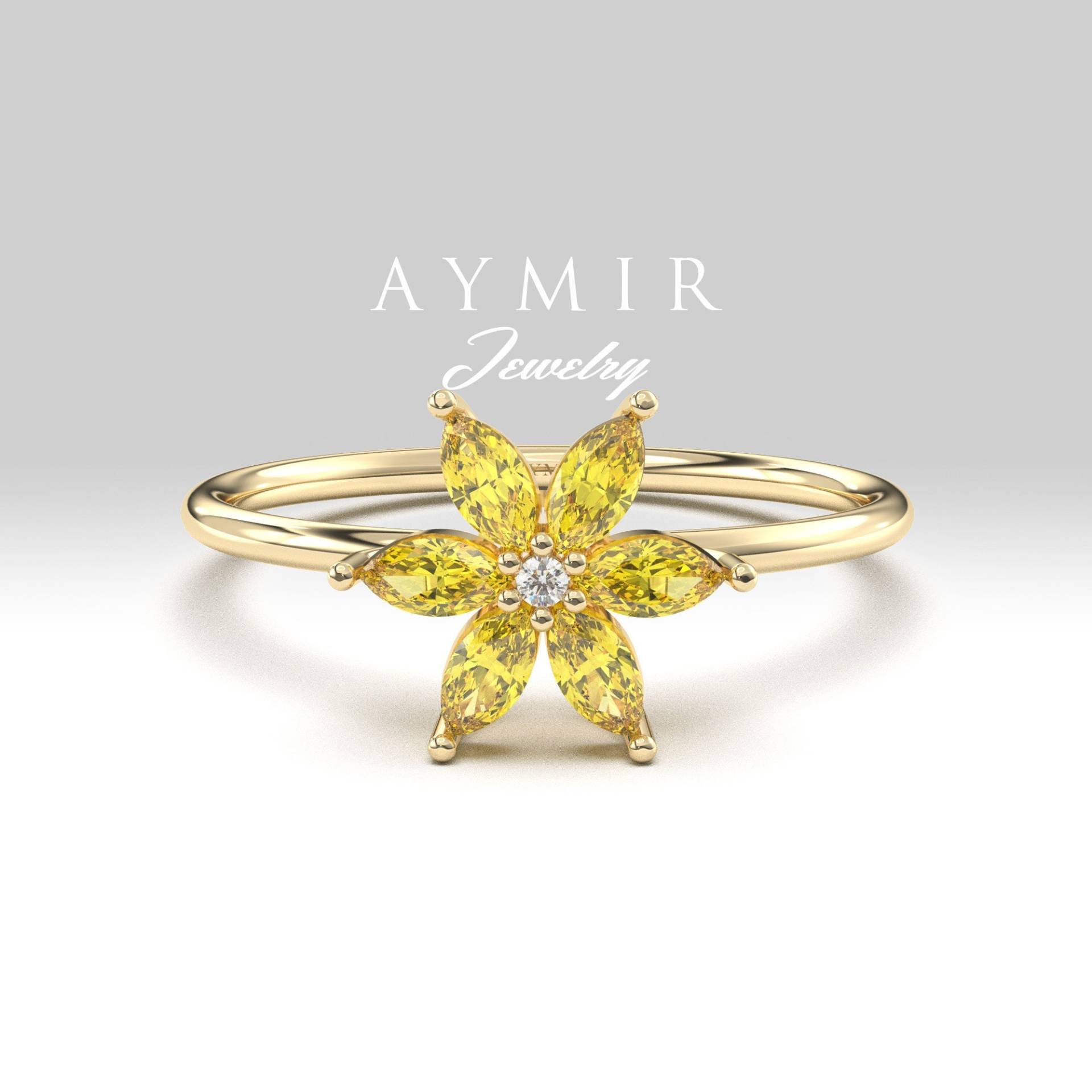 Citrin Und Diamant Ring, 14K Gold Schlichter Goldring, Personalisiertes Geschenk, Brautjungfer November Geburtsstein, Geburtstagsgeschenk von AymirJewelry