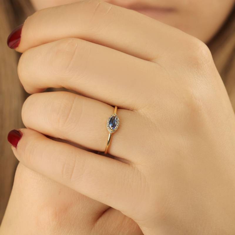 Evil Eye Saphir Diamant Ring, Solid Gold Marquise September Birthstone Valentinstag von AymirJewelry