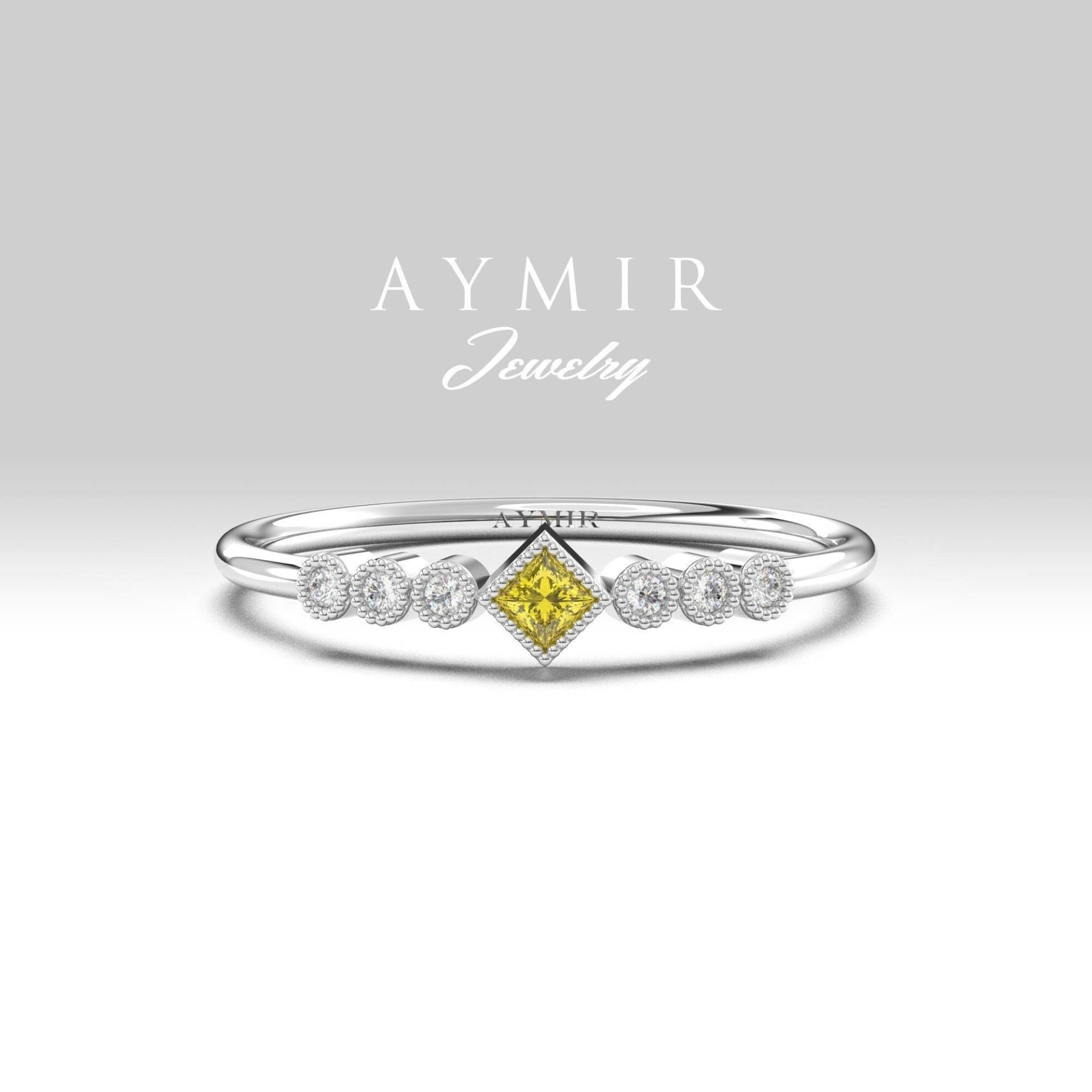 Gelber Saphir Goldring, Diamant Und Gelber Ring, 14K Zierlicher Saphir, November Geburtsstein Geburtstagsgeschenk von AymirJewelry