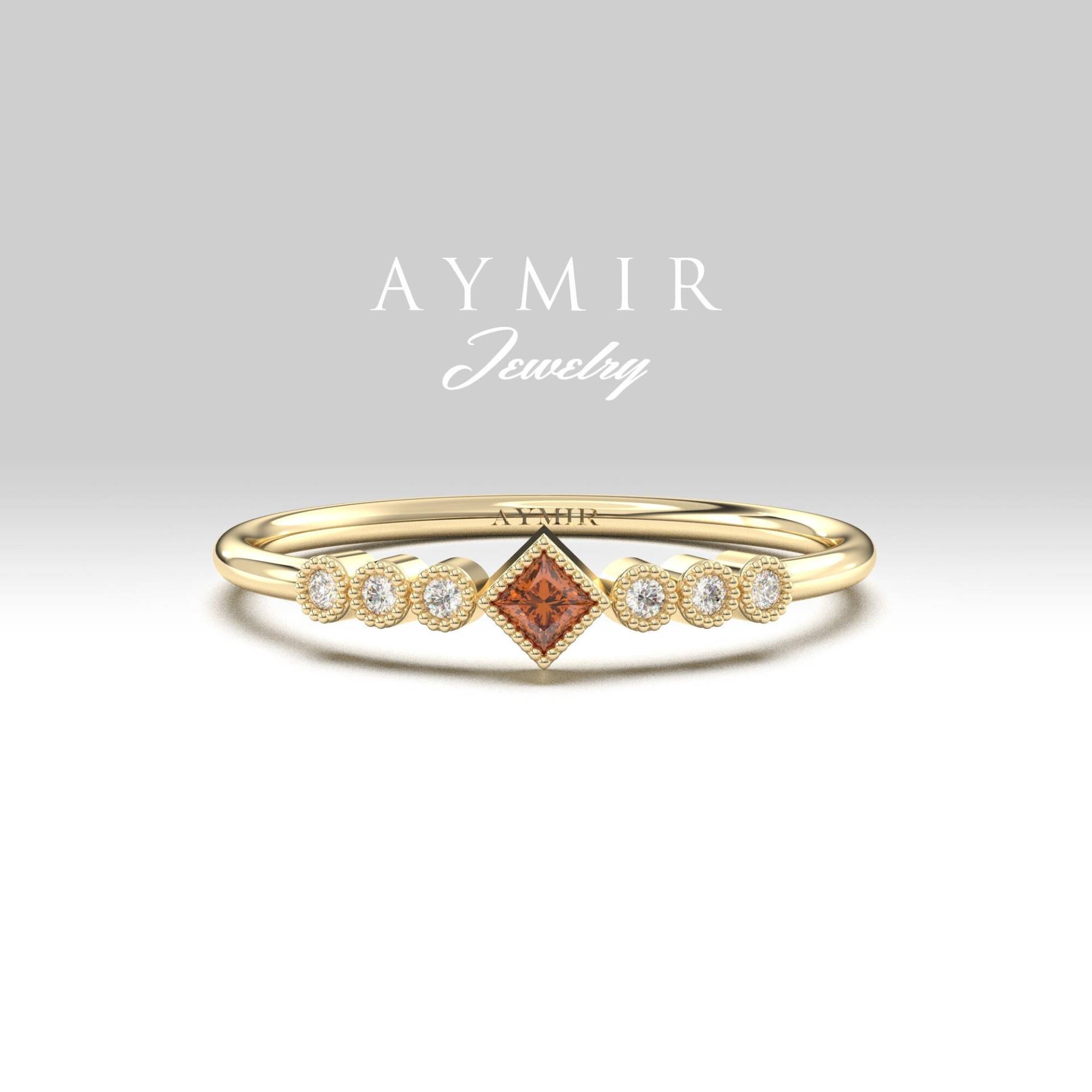 Granat Und Diamant Goldring, Ring, Januar Birthstone Minimalist Jeden Tag Schmuck, Brautjungfer Geschenk, Geburtstagsgeschenk von AymirJewelry