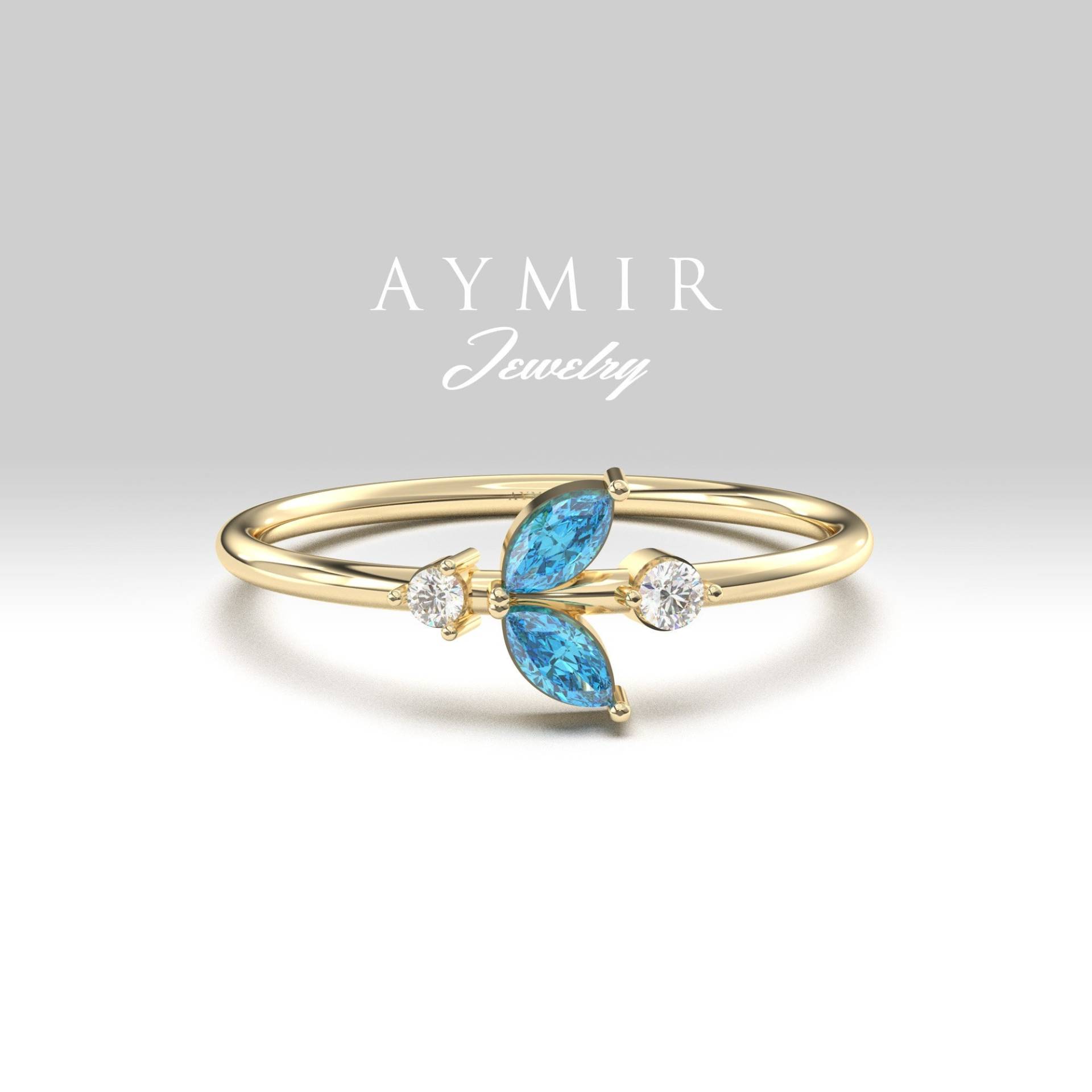 Himmel Blau Topas Ring, Blautopas Ehering, 14K Weißgold Diamant Himmelblau März Birthstone Versprechen Geburtstagsgeschenk von AymirJewelry