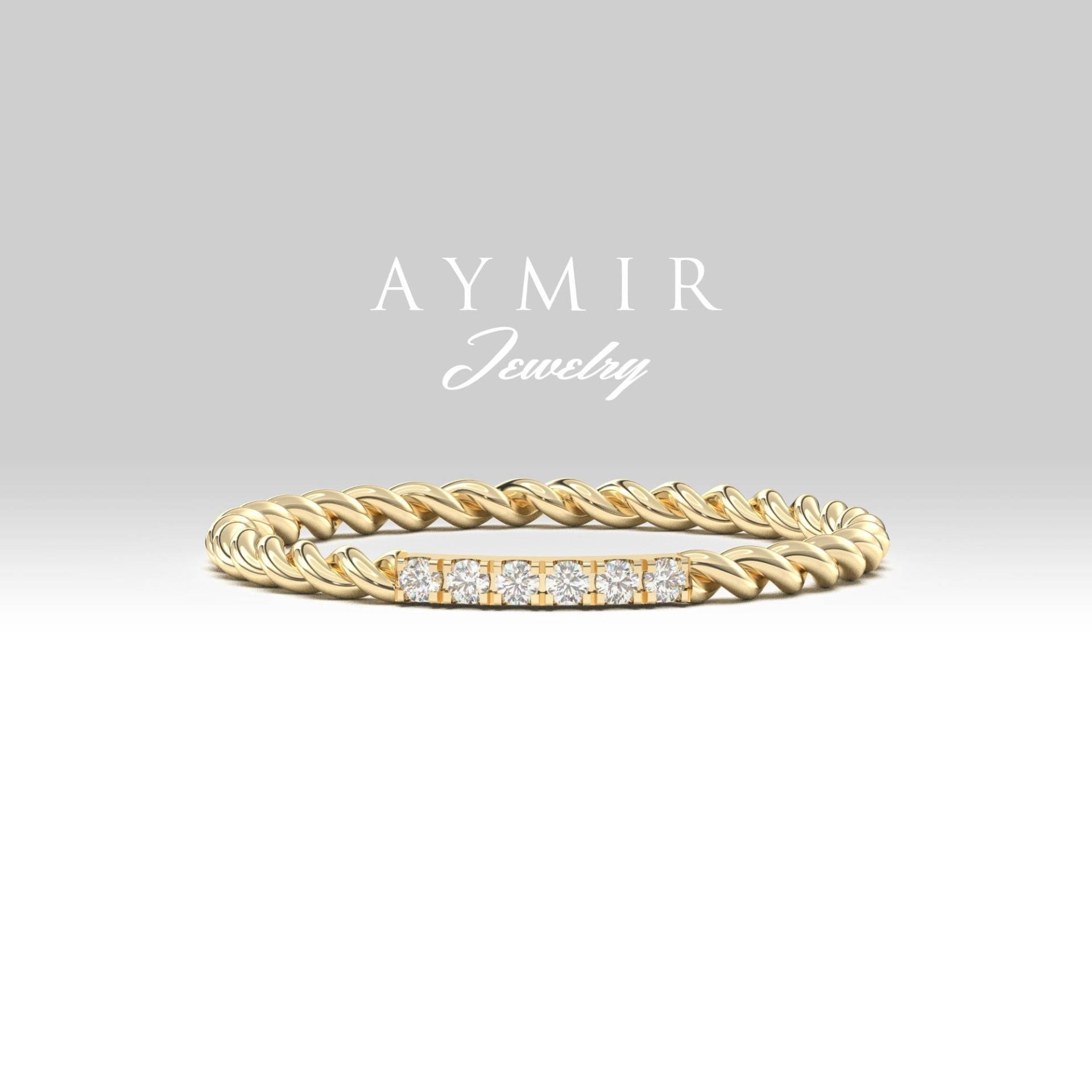 Minimalist Twisted Diamant Ring, Gold Bandring, Hochzeitsband, Zarte Dünne Massiv Goldring, Geschenk Für Freundin von AymirJewelry