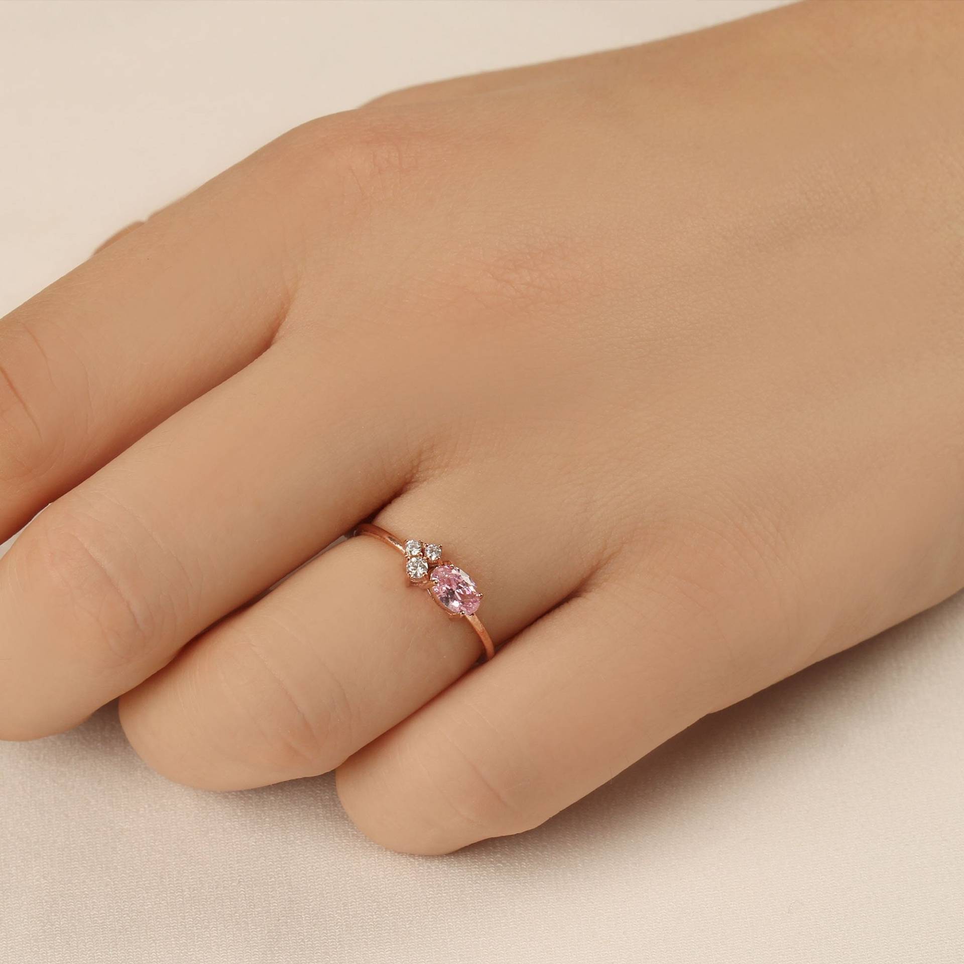 Rosa Saphir Diamant Ring, 14K Goldring, Zierlicher Roségold Oktober Geburtsstein Geschenk Für Sie, Valentinstag von AymirJewelry