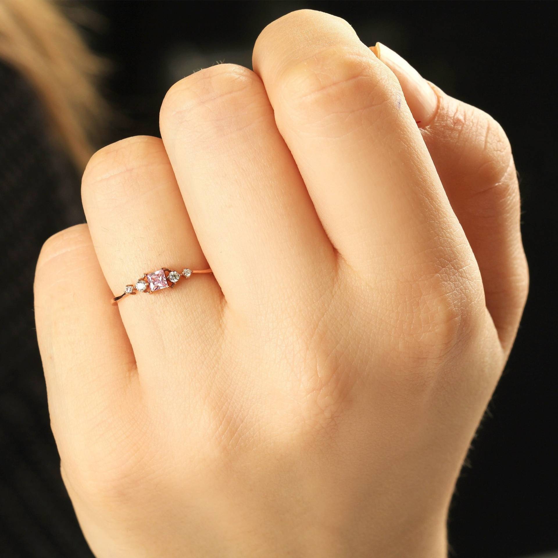 Rosa Saphir Ring, & Diamant Massives Gold, Einzigartiger Goldring, Jubiläumsring, Oktober Birthstone Valentinstag von AymirJewelry