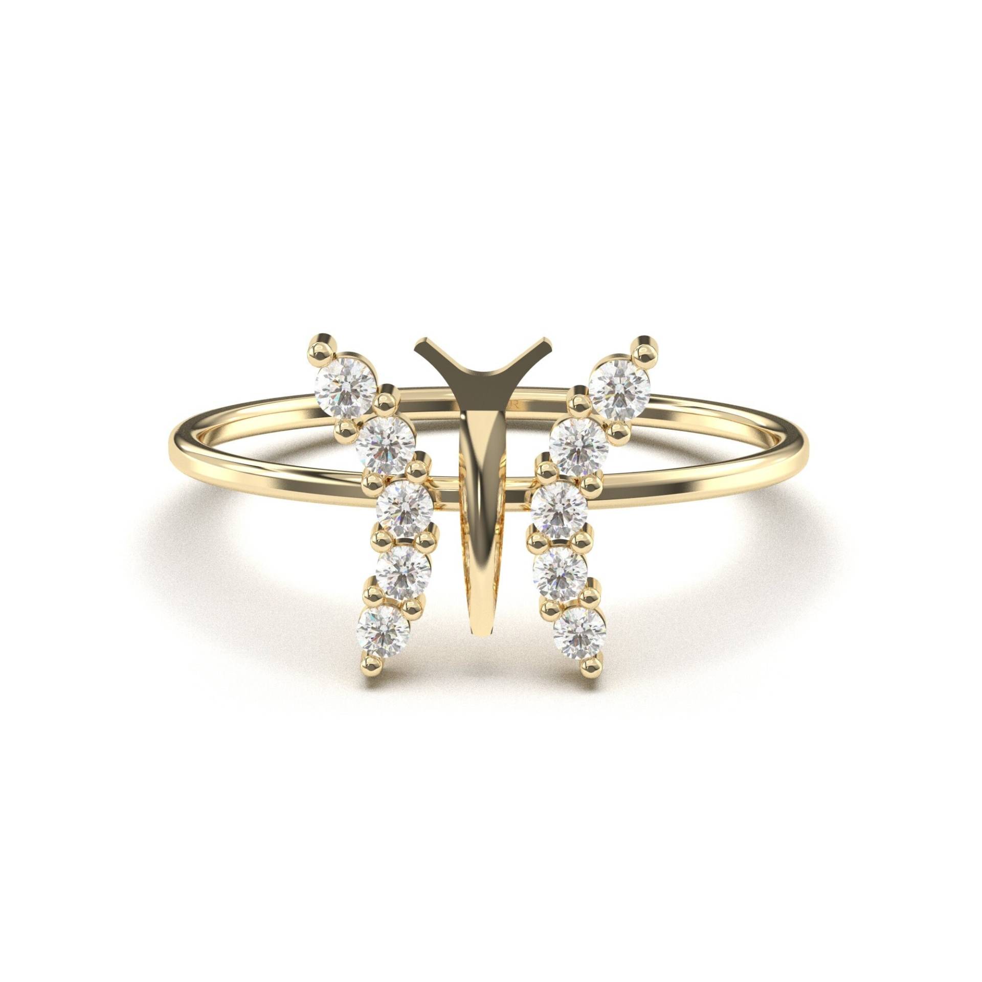 Schmetterling Diamant Ring, Minimalist Goldring, Statement Kleiner Dainty Rund Geschenk Für Freundin, Geburtstagsgeschenk von AymirJewelry