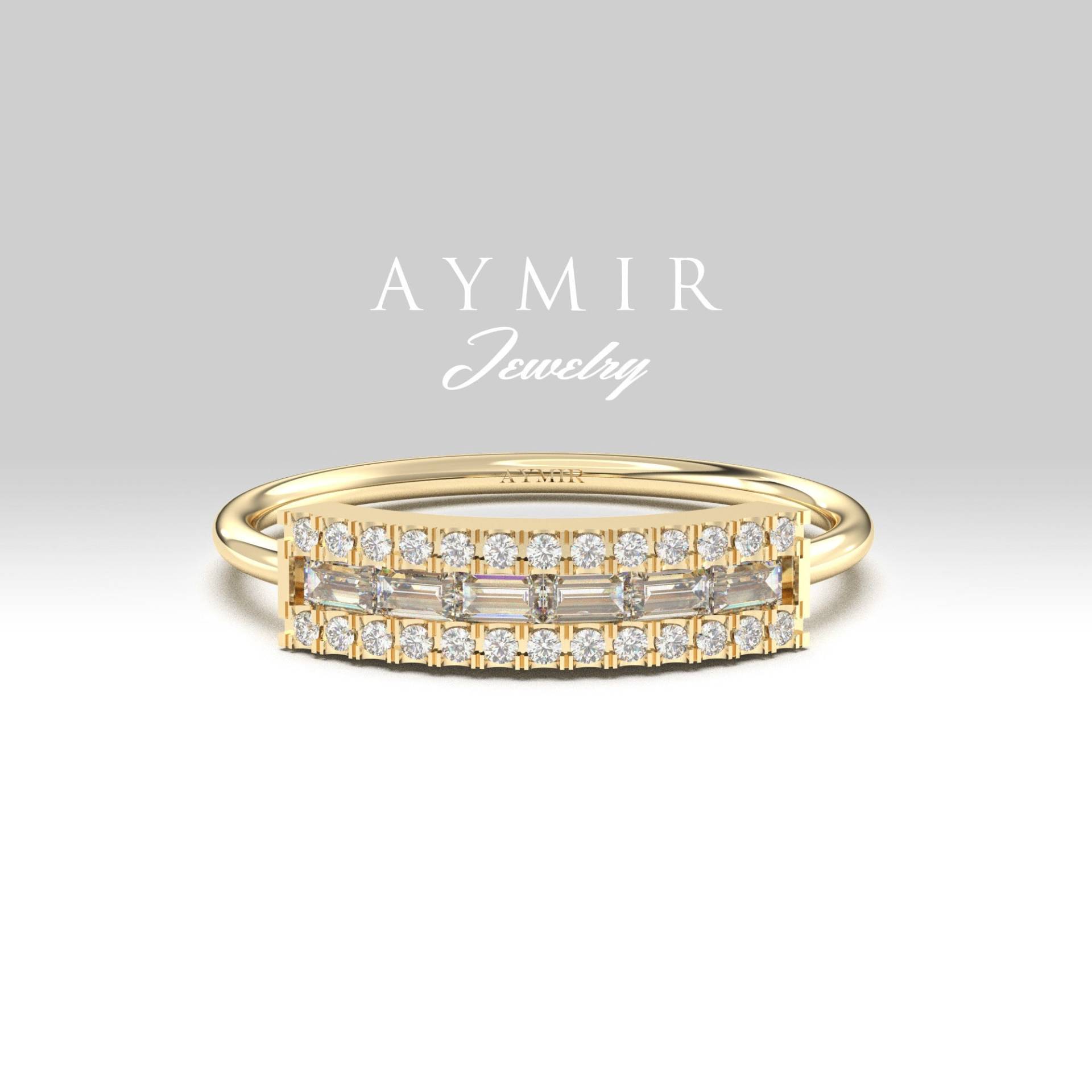 Verlobungsring Baguette Ring, Diamant Goldring, Zierliche Versprechen Einzigartige Geburtstagsgeschenk Für Sie von AymirJewelry