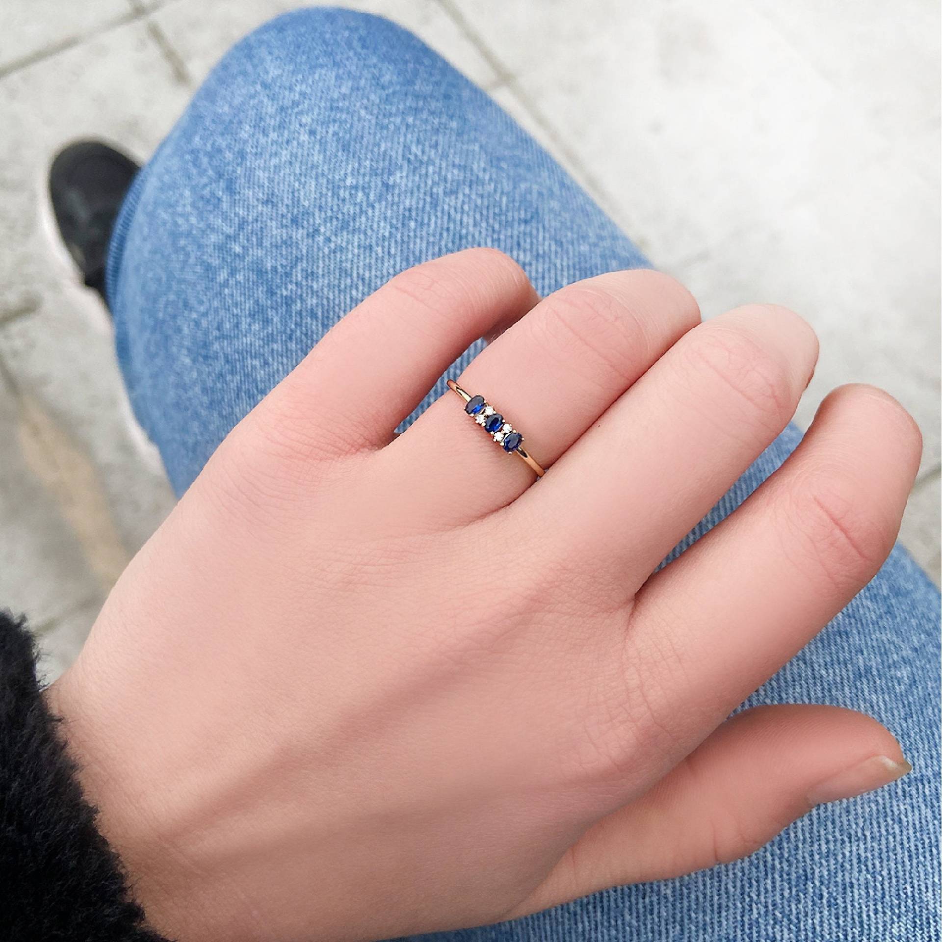 Diamant & Saphir Ring, Goldring, Goldhochzeitsring, Schlichter Jubiläumsring, Geschenke Für Mama von AymirJewelry