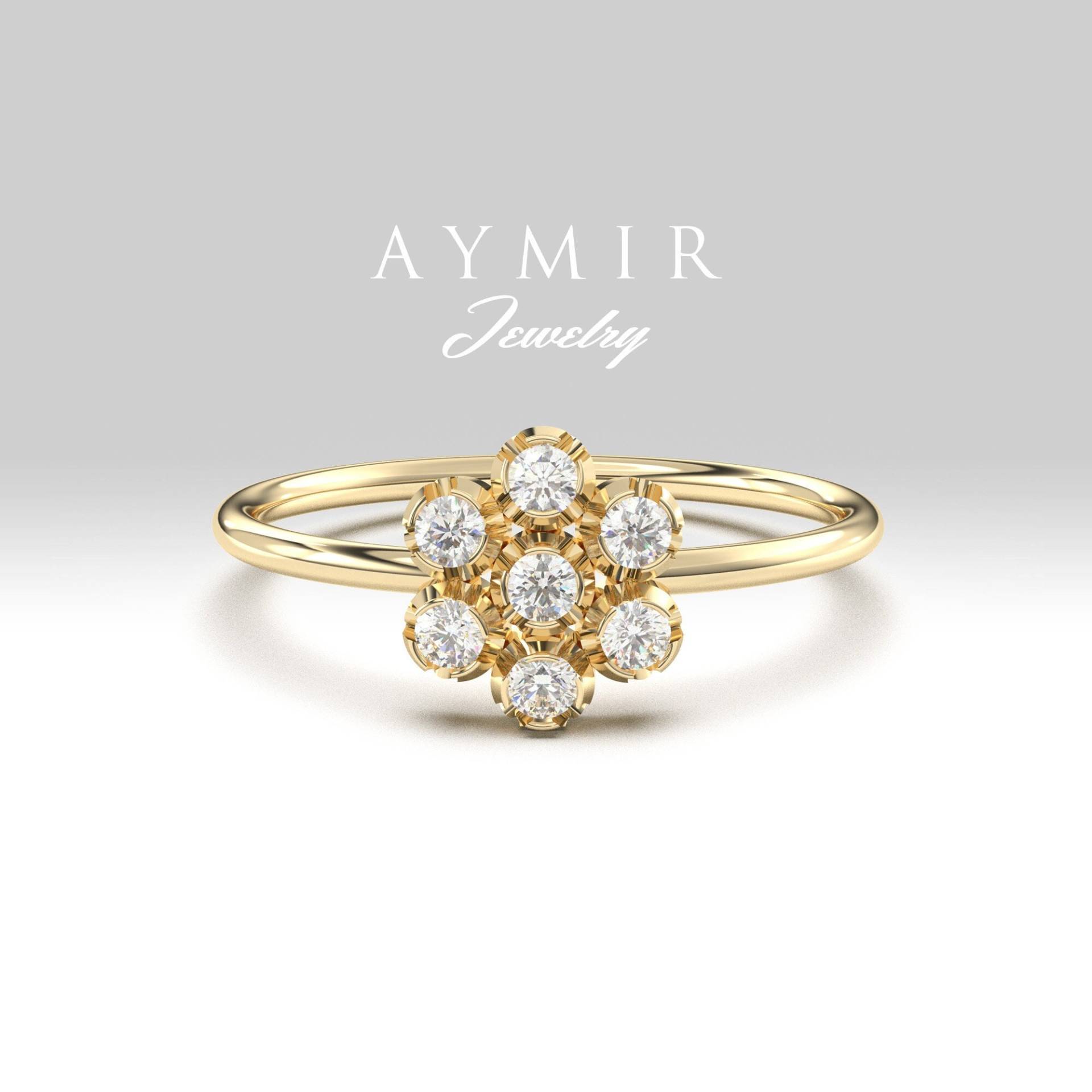 Zierlicher Diamantring, Blumenring, Hochzeitsbandring, Massiver Goldring, Zarte Verlobungsring, Geburtstagsgeschenk, Geschenk Für Mutter von AymirJewelry