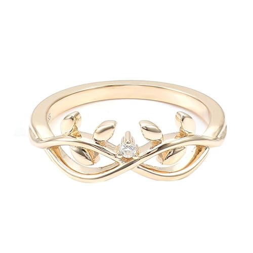 Ayoiow 18 Karat Gelbgold Ringe Verlobung Damen Rundschliff Weiß Moissanit Vintage Infinity Ring Mit Blatt Verlobungsring von Ayoiow
