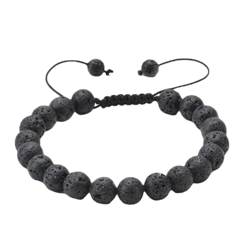 Ayoiow 18mm Armbänder Mit Perlen 18cm Armbänder Verstellbare Runde Naturstein Perlen Schwarz Armband für Herren von Ayoiow