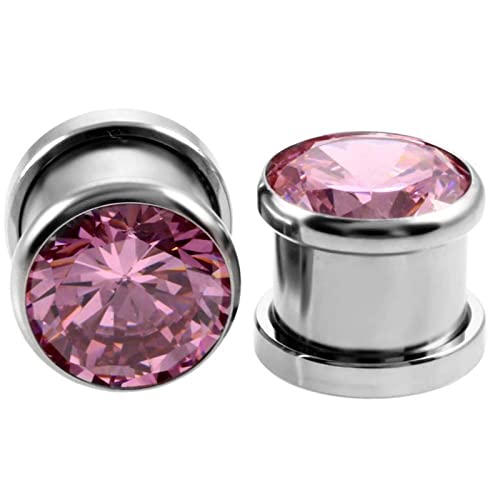 Ayoiow 2 STK Flesh Ohr Tunnel, Ohr Plugs Chirurgenstahl Ohrringe Herren Tunnel mit Rosa Zirkonia Plugs 4mm von Ayoiow