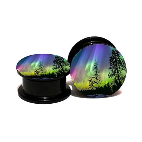 Ayoiow 2 STK Ohr Plug Flesh Tunnel, Plug Acryl Ohr Ohrringe Plugs Herren mit Aurora und Bäume Muster Ohr Plug 12mm von Ayoiow