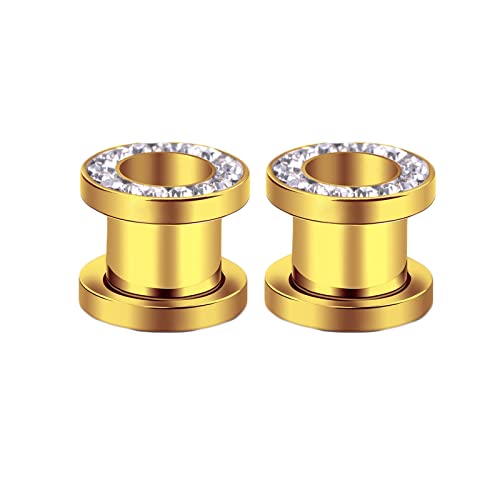 Ayoiow 2 STK Ohr Plug Set, Chirurgenstahl Tunnel Herren Ohrringe Tunnel Gold Reifen mit Zirkonia Plugs 2mm von Ayoiow