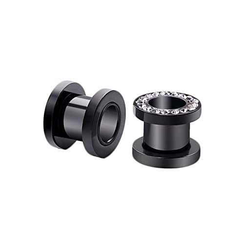 Ayoiow 2 STK Ohr Tunnel, Ohr Plug Edelstahl Ohrringe Plugs Herren Schwarz Reifen mit Zirkonia Ohr Plug 5mm von Ayoiow