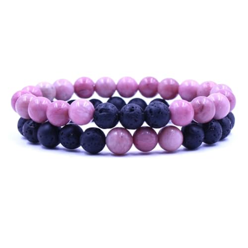 Ayoiow 8mm Armband Mit Perlen 19cm Armbänder Doppelte Elastische Naturstein Perlen Rosa Blau Armband für Männer von Ayoiow