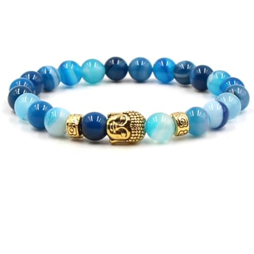 Ayoiow 8mm Armband Mit Perlen Legierung 19cm Armbänder Gold Buddha Blau Armbänder für Männer von Ayoiow
