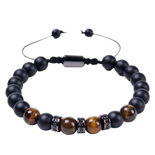 Ayoiow 8mm Perlen für Armbands 30cm Armband 8mm Tiger Eye Verstellbare Geflochtene Perlenarmband Braun Armbänder für Männer von Ayoiow