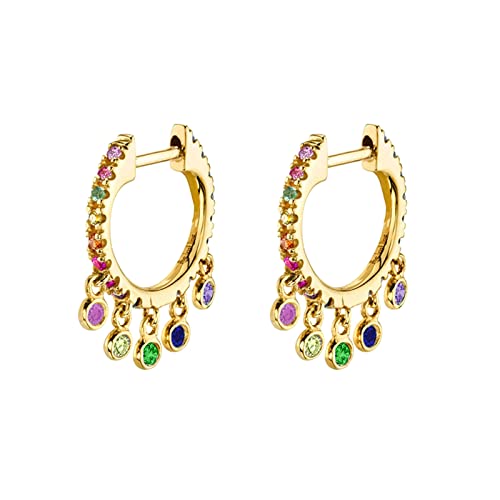 Ayoiow 925 Ohrringe Creolen, Ohrringe Mädchen mit Anhänger Multicolor Zirkonia Ohrringe Gold Ohrschmuck Mädchen von Ayoiow