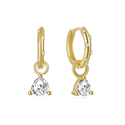 Ayoiow 925 Silber Ohrringe Damen Eingelegtes Dreieckiges Zirkonia Gold Tropfen Ohrringe Vintage von Ayoiow