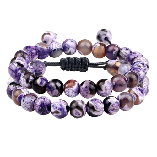 Ayoiow Achat Armbänder Damen 8mm, 2-Teiliges Set Einstellbar Armband für Frauen Lila Achat Armband von Ayoiow