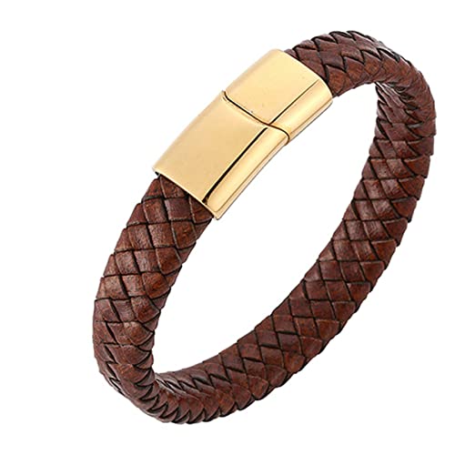 Ayoiow Armbänder Herren, Armband Jungen Metall Armband Leder Männer Hellbraun Flechtarmband mit Gold Schnalle von Ayoiow