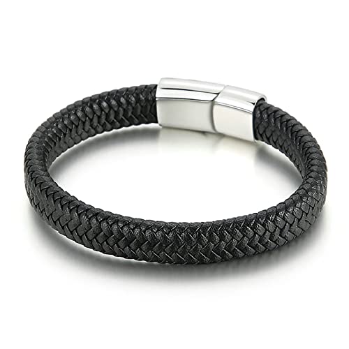 Ayoiow Armbänder Männer Leder Schwarz, Herren Armbanduhr 11mm Schwarzes Geflochtenes Armband von Ayoiow