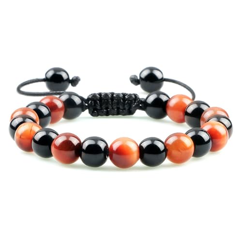 Ayoiow Armbänder Opal Damen 8mm, Einstellbar Armbänder für Damen Orange Schwarz Opal Armband von Ayoiow