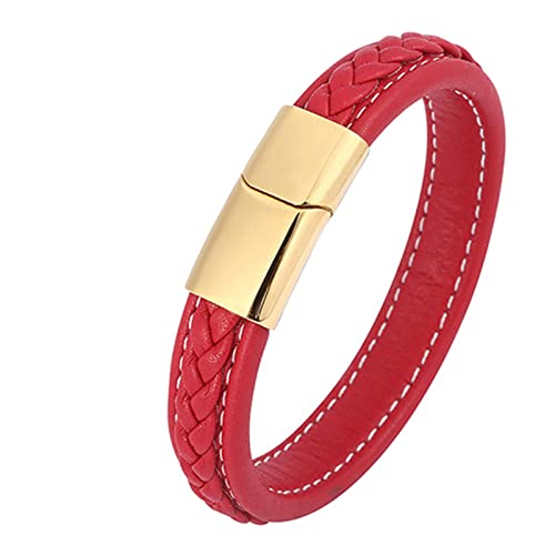 Ayoiow Armband Herren, Armband Metall Jungen Armkette Herren Leder Rot Armband mit Gold Schnalle von Ayoiow