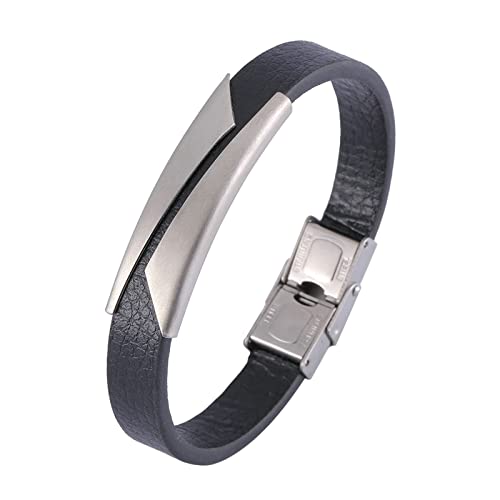 Ayoiow Armband Herren Leder Breit Silber, Herren Armbanduhr 8mm Armband Mit Silberner Schnalle von Ayoiow