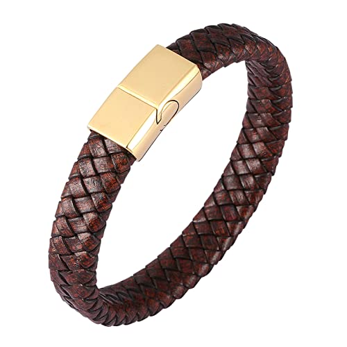 Ayoiow Armband Herren Leder Gold, 18.5cm Armband Männer Braun Geflochtenes Armband Mit Gold Schnalle von Ayoiow