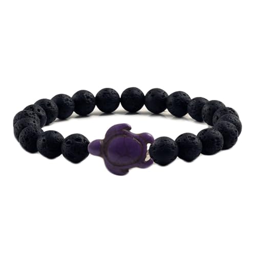 Ayoiow Armband Lavafelsen Damen 8mm, Elastisch Armbänder für Herren Lila Lavafelsen Armband Mit Schildkröte von Ayoiow