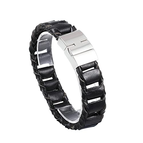 Ayoiow Armband Männer Leder Schwarz, Herren Armbanduhr 20mm Hollow Black Armband von Ayoiow