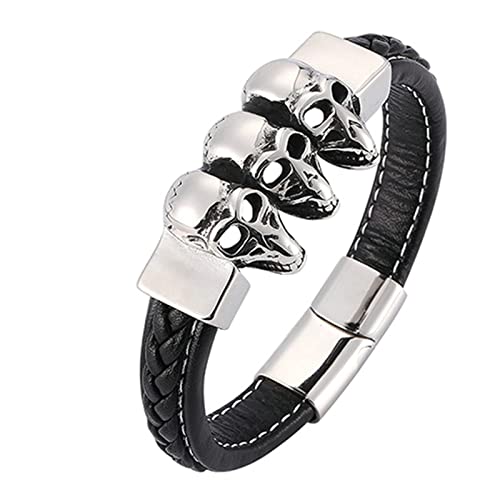 Ayoiow Armband Männer Leder Silber, Herren Armbanduhr 12mm Armband Mit Silber Schädel Kopf von Ayoiow