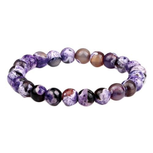 Ayoiow Armband Naturstein Damen 8mm, Elastisch Armbänder für Herren Lila Naturstein Armbänder Mit Yoga von Ayoiow