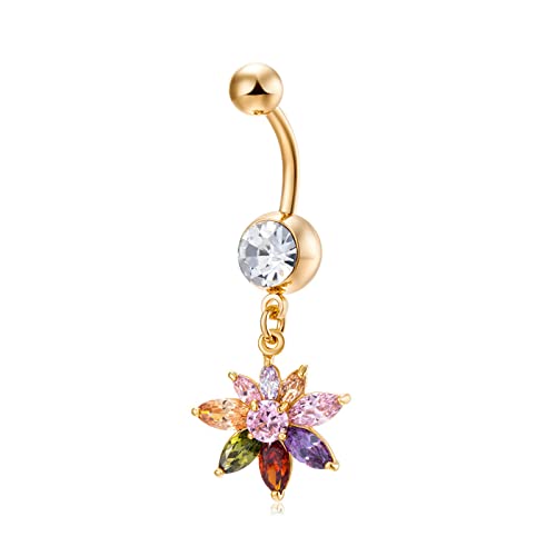 Ayoiow Bauchnabelpiercing Gold Blume Zirkonia Bauchnabelpiercing für Frauen Gold von Ayoiow