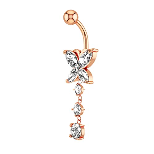 Ayoiow Bauchnabelpiercing Rosegold Chirurgenstahl Schmetterlings Anhänger mit Zirkonia Nabelpiercing Chirurgenstahl für Damen Roségold von Ayoiow