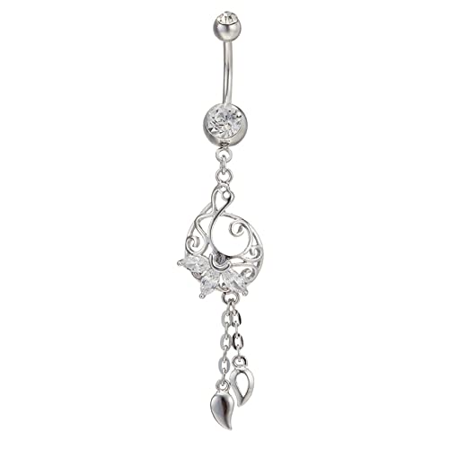 Ayoiow Bauchnabelpiercing Silber Hohl Lang Träne mit Zirkonia Nabelpiercing Chirurgenstahl für Damen Silber von Ayoiow