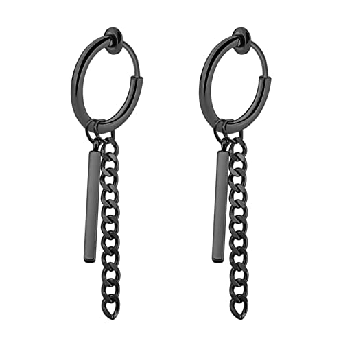 Ayoiow Creolen Ohrringe Edelstahl Unisex, Schmuck Ohrringe Damen mit Kette und Stab Anhänger Ohrringe Schwarz von Ayoiow