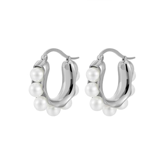 Ayoiow Damen Ohrringe Modern Kupfer Perle Silber Creolen Damen von Ayoiow